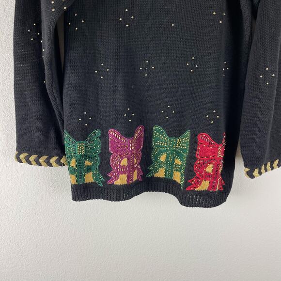VTG Eagles Eye Sweater Womens Medium Ramie Embroidered Beaded Holiday Hong Kong - Picture 3 of 13